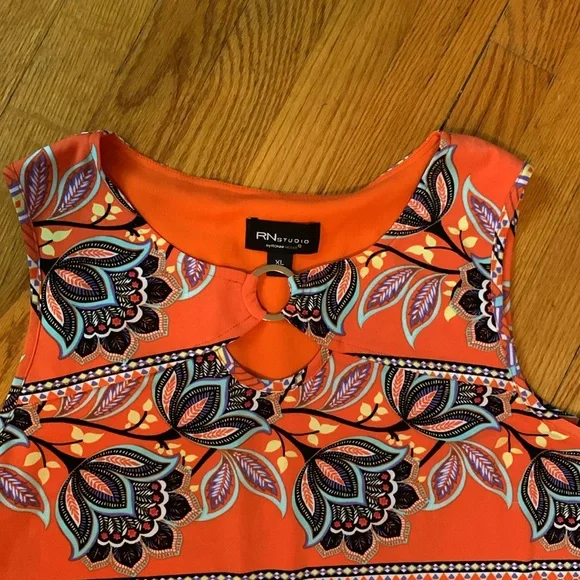 RN Studio by Ronni Nicole Orange Paisley Floral Midi Dress Size XL #D18 - Picture 2 of 9